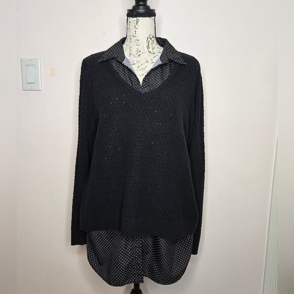 Croft and Barrow Womens 2in1 Collared Sweater Blouse Long Sleeve Open Knit Large - Picture 2 of 11